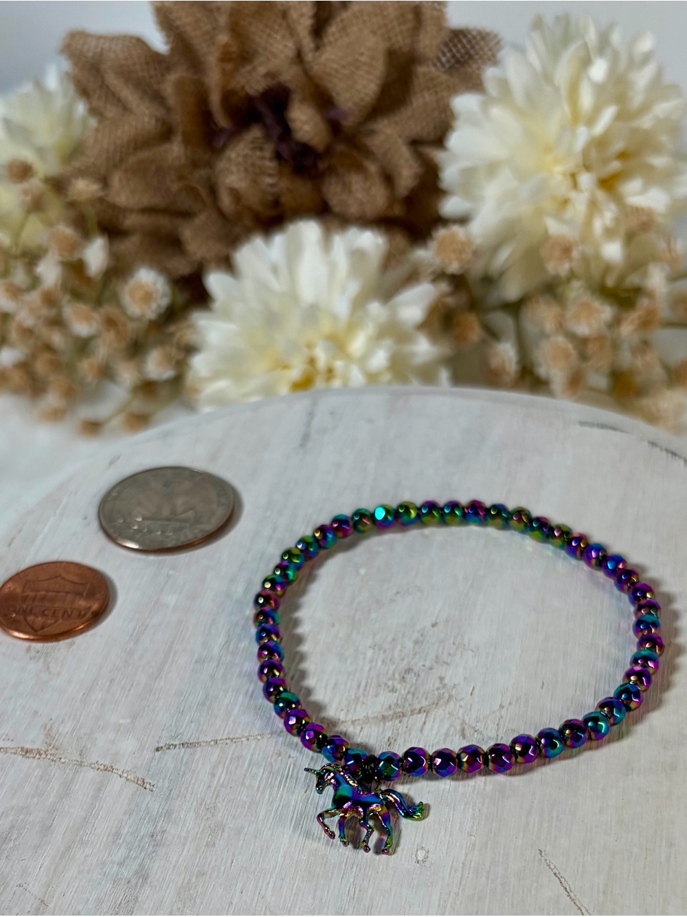 Rainbow Hematite Unicorn Beaded Bracelet - Picture 6 of 12